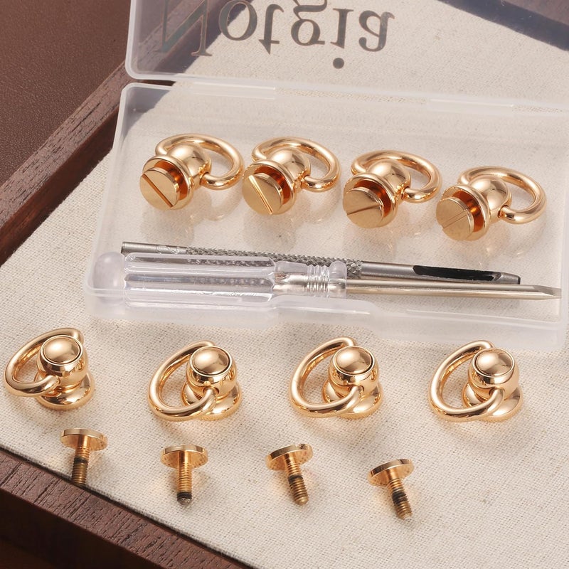 Notgia 4Pcs D Rings for Purse Brass Rivets for Leather Rotatable Purse Strap Hardware Ball Button Studs for Handbag D Rings Chicago Screws for Repair Purse Dog Collar Leather Crafts (Rose Gold) - Image 4
